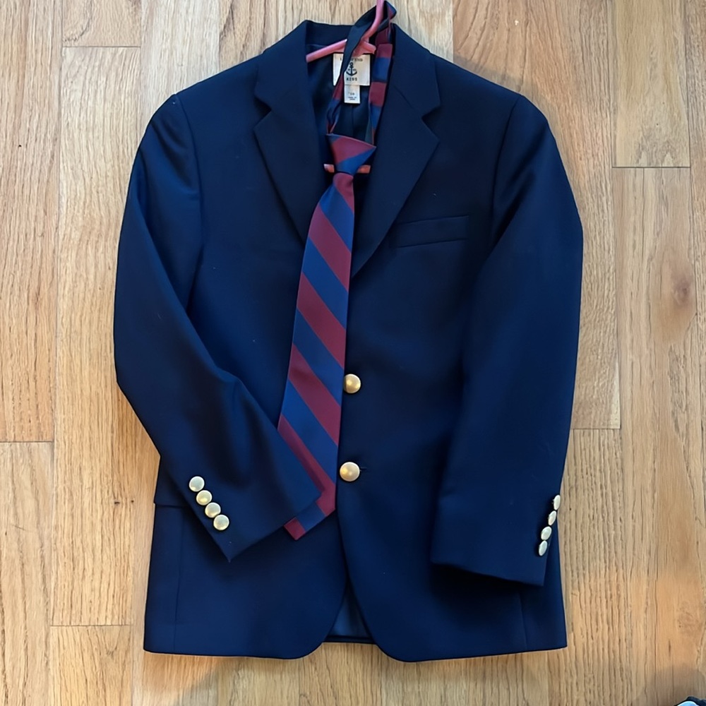 Lands End Hopsack sport coat blazers boys navy with tie